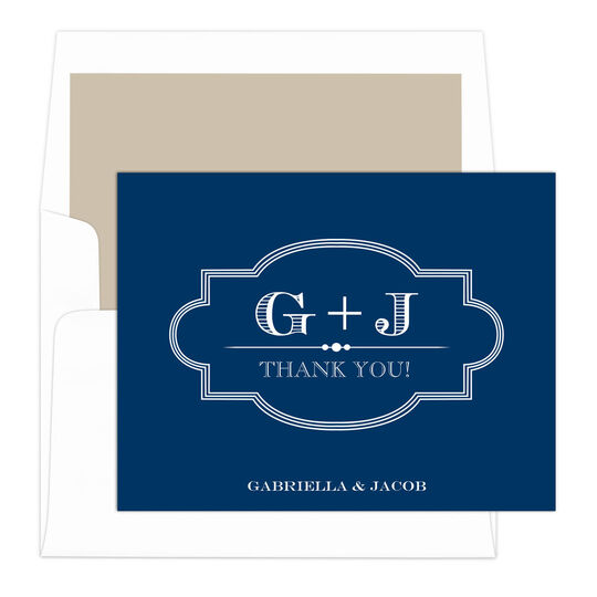 Navy Marquee Thank You Folded Note Cards